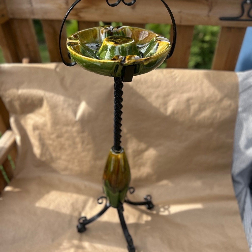Green and Yellow Ceramic Vintage Stand Ashtray